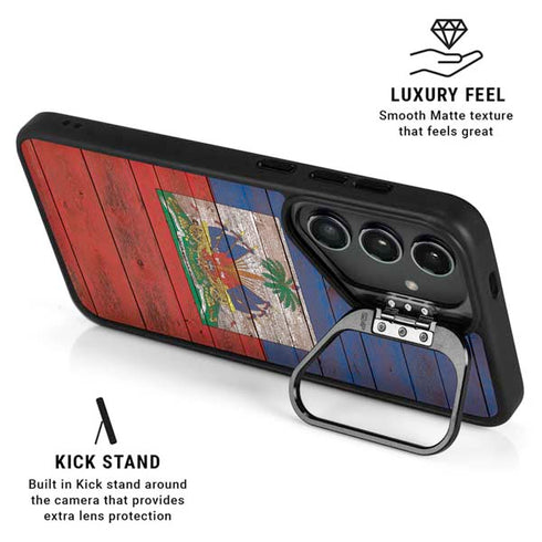 Haiti Flag Dark Wood Galaxy S24 FE Kickstand Case